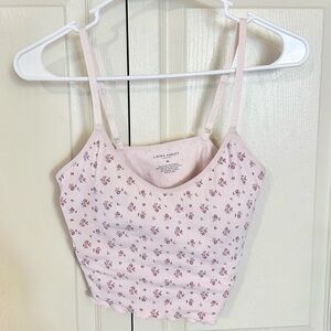 Laura Ashley XL Pink Floral Tank Crop Top Removable Padding Coquette Ruffle